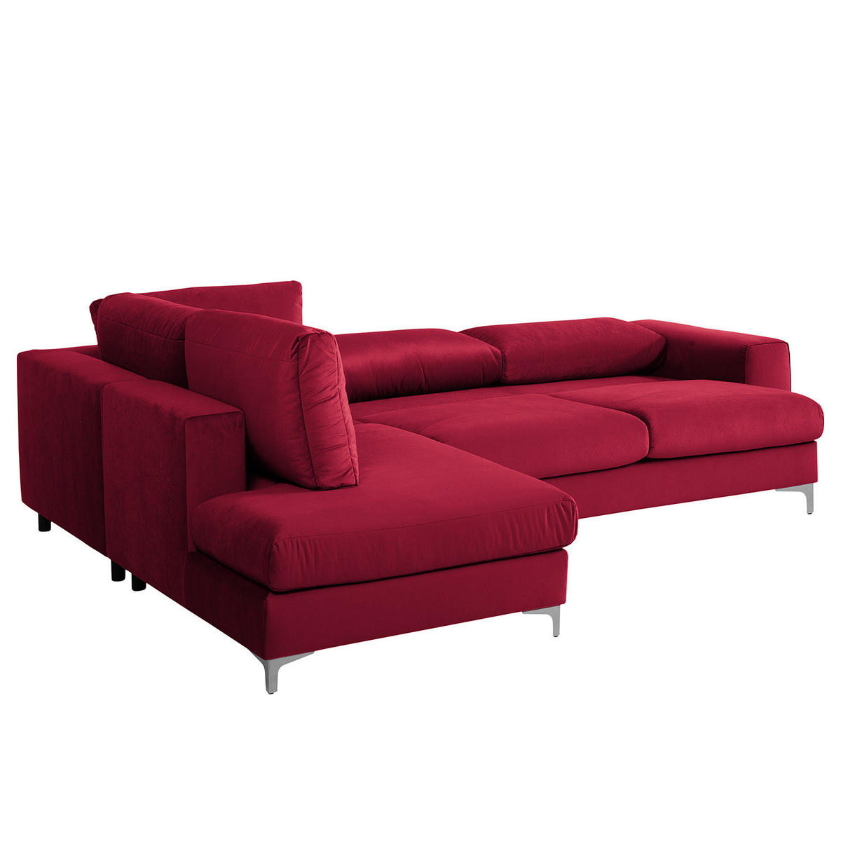ECKSOFA mit Ottomane - Chromfarben/Bordeaux, Textil/Metall (302/1cm) - home24