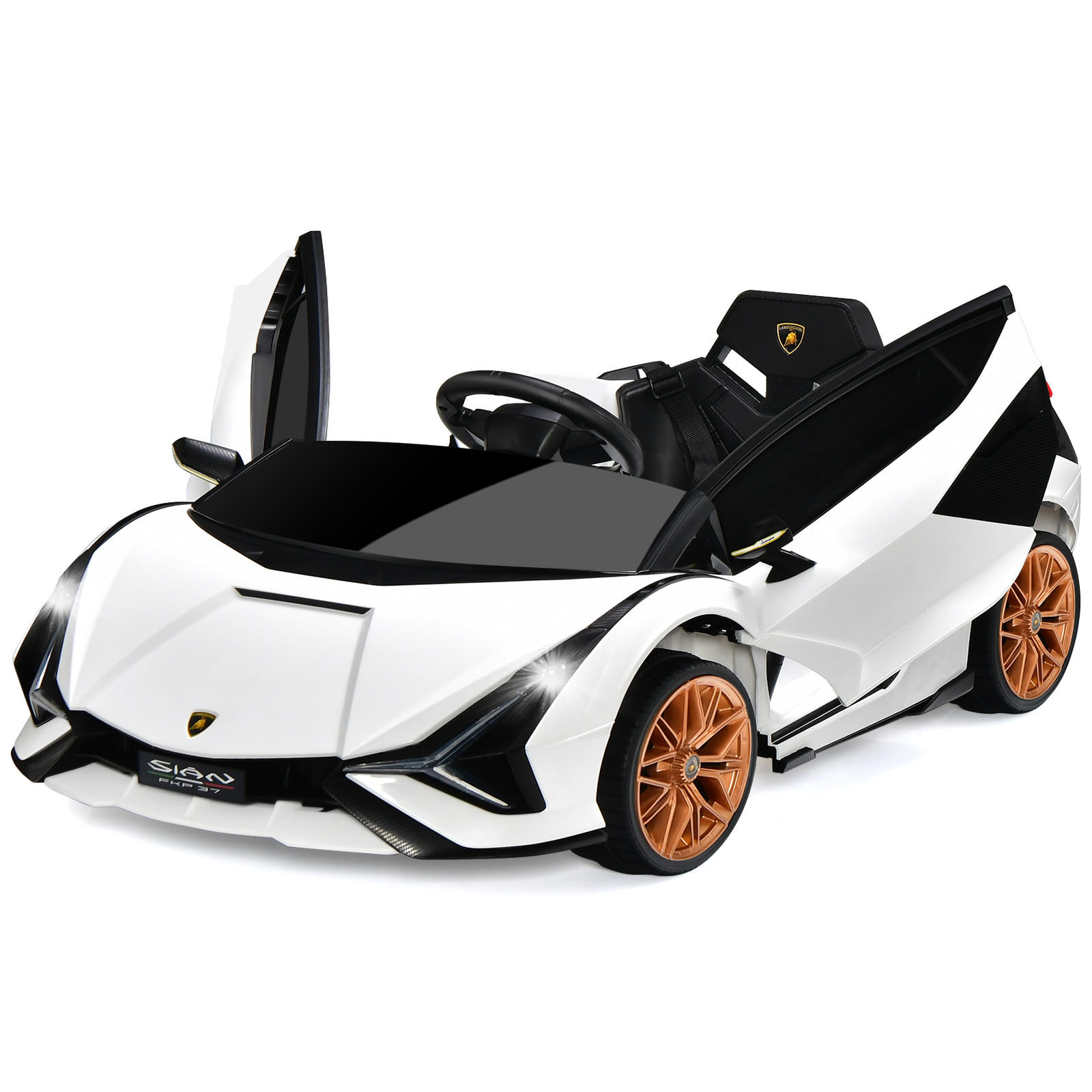 DETSKÉ AUTO Lamborghini 12V biele - biela, plast (64/41/108cm) - COSTWAY