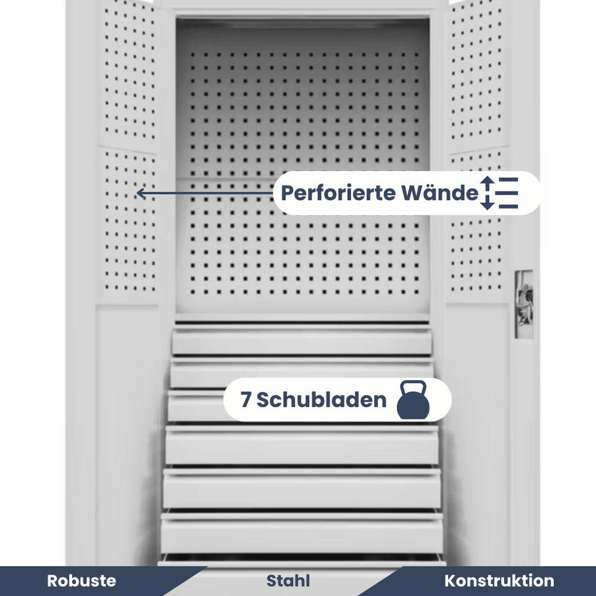 WERKZEUGSCHRANK mit Schubladen TOM 185x92x50cm Grau - Grau, Metall (92/185/50cm) - DELUKE