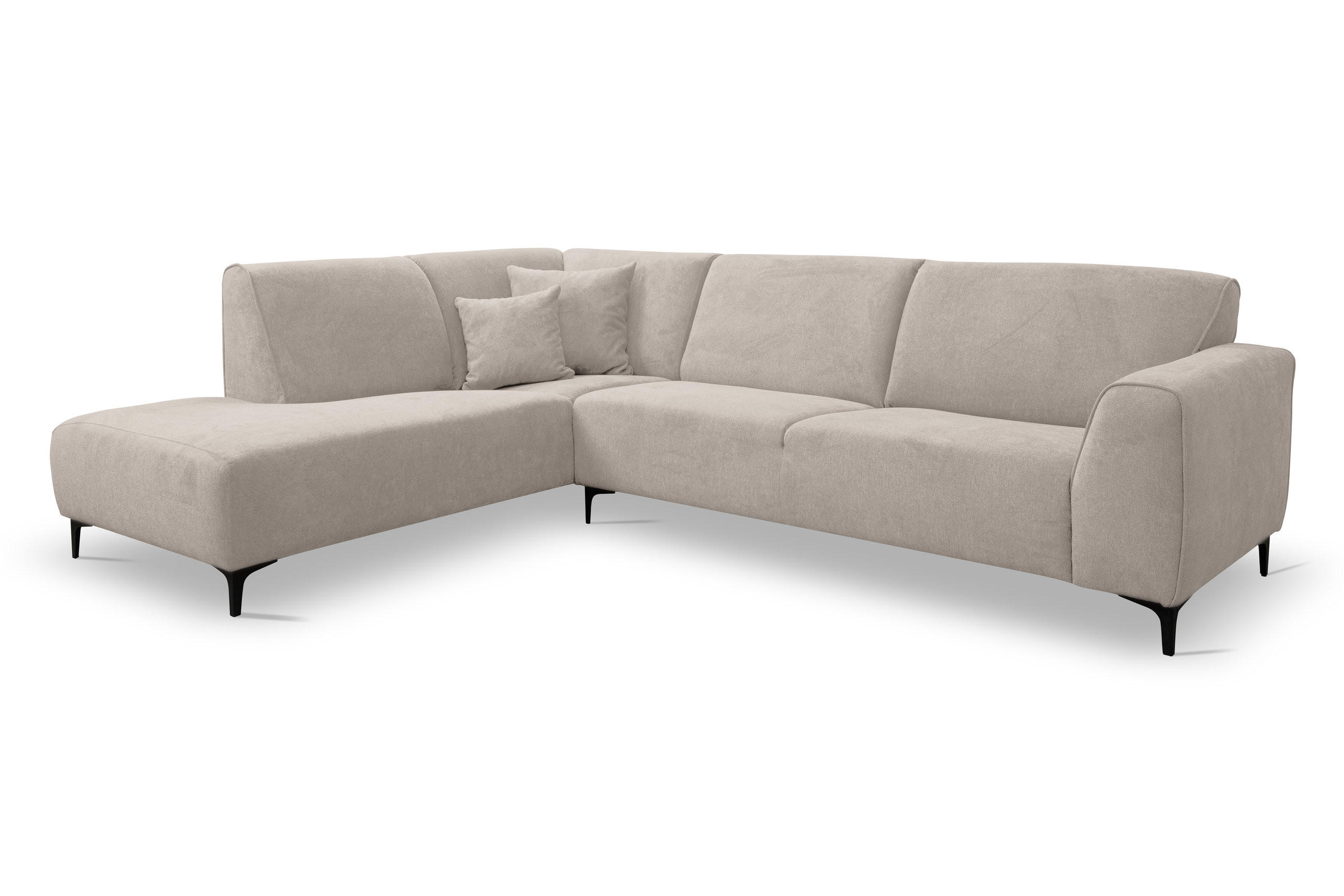 ECKSOFA Mula in L-Form, Coach Farbe: Beige, Velourstoff, Ottomane Links - Beige, Textil (210/274cm) - VENASI MÖBEL