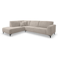 ECKSOFA Mula in L-Form, Coach Farbe: Beige, Velourstoff, Ottomane Links - Beige, Textil (210/274cm) - VENASI MÖBEL