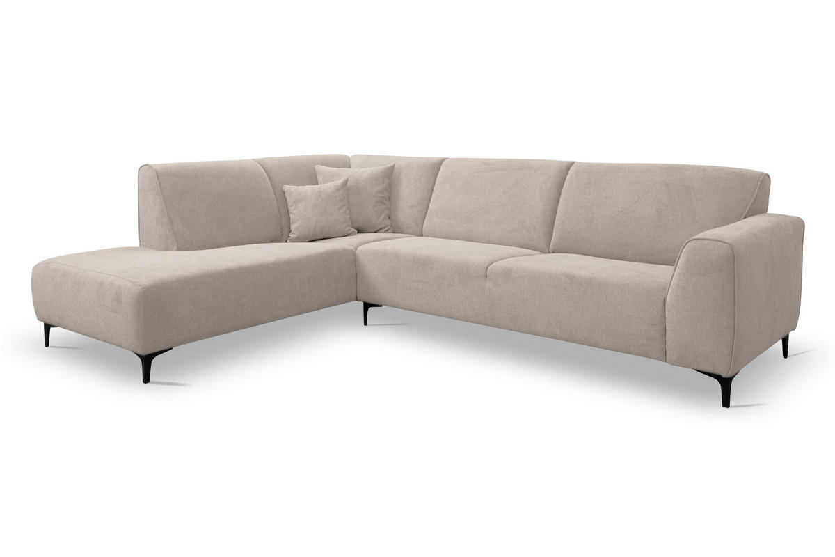 ECKSOFA Mula in L-Form, Coach Farbe: Beige, Velourstoff, Ottomane Links - Beige, Textil (210/274cm) - VENASI MÖBEL