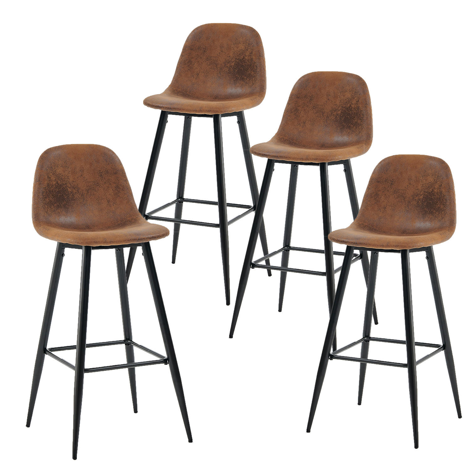 BARHOCKER 4er-Set, Sitzhöhe 77 cm, gepolstert mit Wildlederoptik-Bezug, Braun - Braun, Metall (49/103.5/42cm) - Meubles Cosy