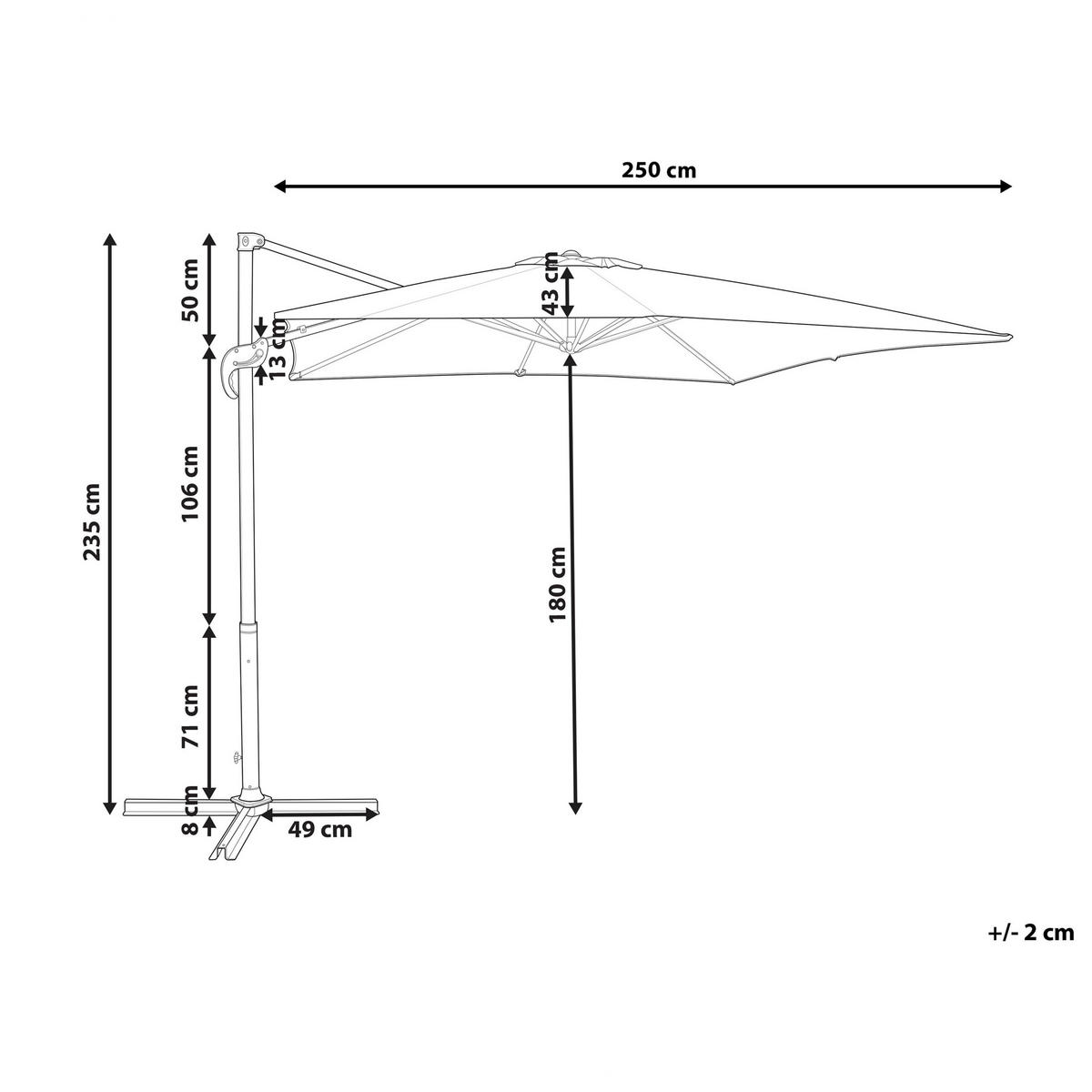 AMPELSCHIRM dunkelgrau/weiß 250/250/235 cm Monza - Weiß/Grau, Textil (250/250cm) - Beliani
