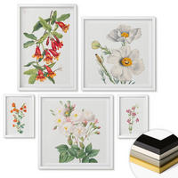WANDBILDER 5er-Set - 50x50 cm & 20x30 cm & 40x60 cm Weißer Rahmen - Blumenmalerei im Retro-Stil - Weiß, Kunststoff (40/60cm) - ArtPrintCave