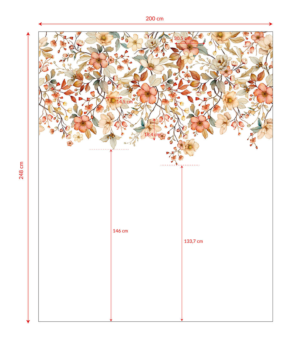PANORAMA-VLIESTAPETE Herbstblumengirlande 2 x 2,48 m, grau - Orange, Papier (200/248cm) - Lilipinso