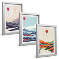 BILDER SET 3er Set - 20x30 cm Silberner Rahmen - Japanische Bergabstraktionen - Silberfarben, Kunststoff (20/30cm) - TULUP
