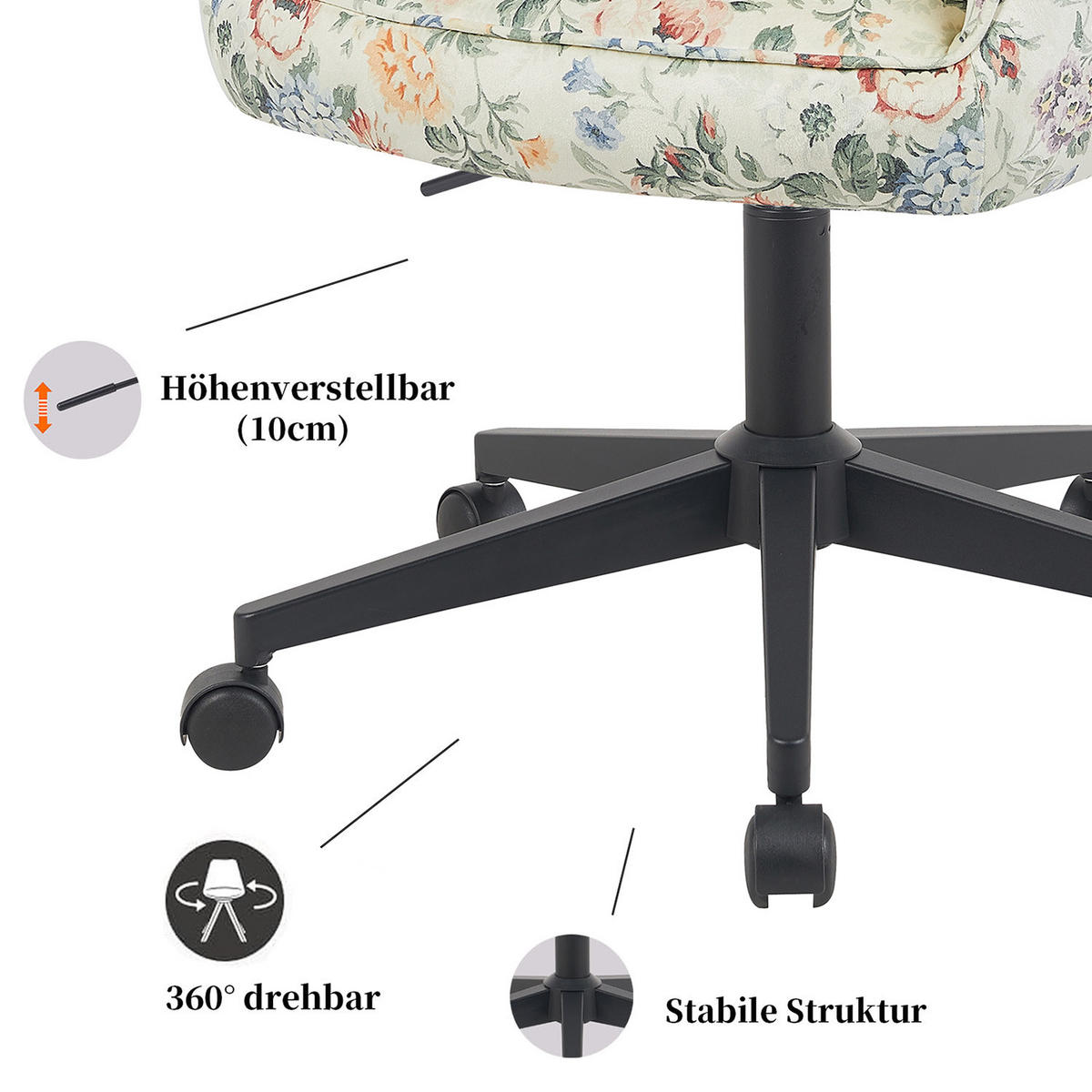 BÜROSTUHL Mika-Ilvy 2er-Set - Multicolor/Schwarz, Textil/Metall (60/84/65cm) - DUBI Möbel