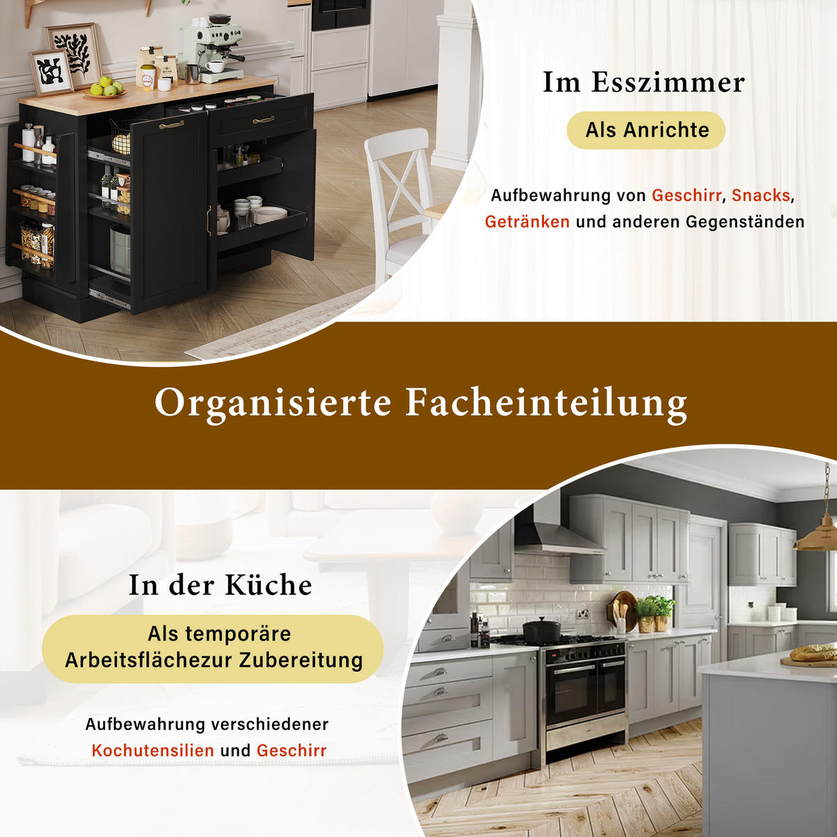 KÜCHENINSEL 115/40/87 cm schwarz mit ausziehbaren Schubladen - Schwarz, Holzwerkstoff (115/87/40cm) - OKWISH