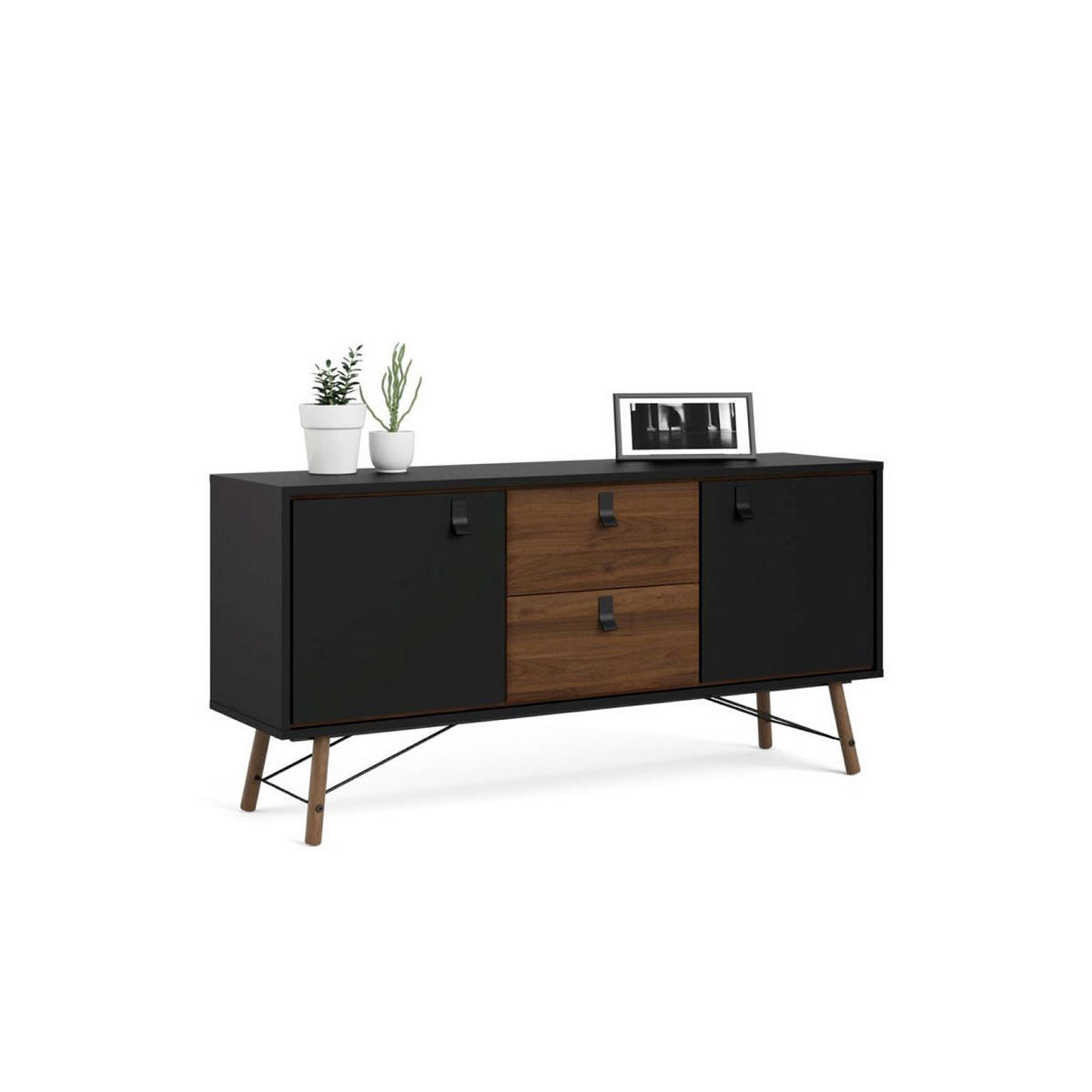 SIDEBOARD mattschwarz, wallnuss Dekor - Schwarz, Holzwerkstoff (150/72/40cm) - ebuy24