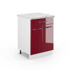 KÜCHENUNTERSCHRANK Fame-Line Bordeaux Hochglanz 60 cm mit Schublade AP Marmor - Bordeaux/Weiß, Holzwerkstoff (60/82/60cm) - Vicco