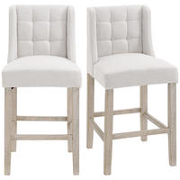 BARHOCKER 2er-Set DE-08012 mit Knopfheftung, Massivholz, Fußstütze Grau - Beige, Holz (50/101/47cm) - ComfortXL