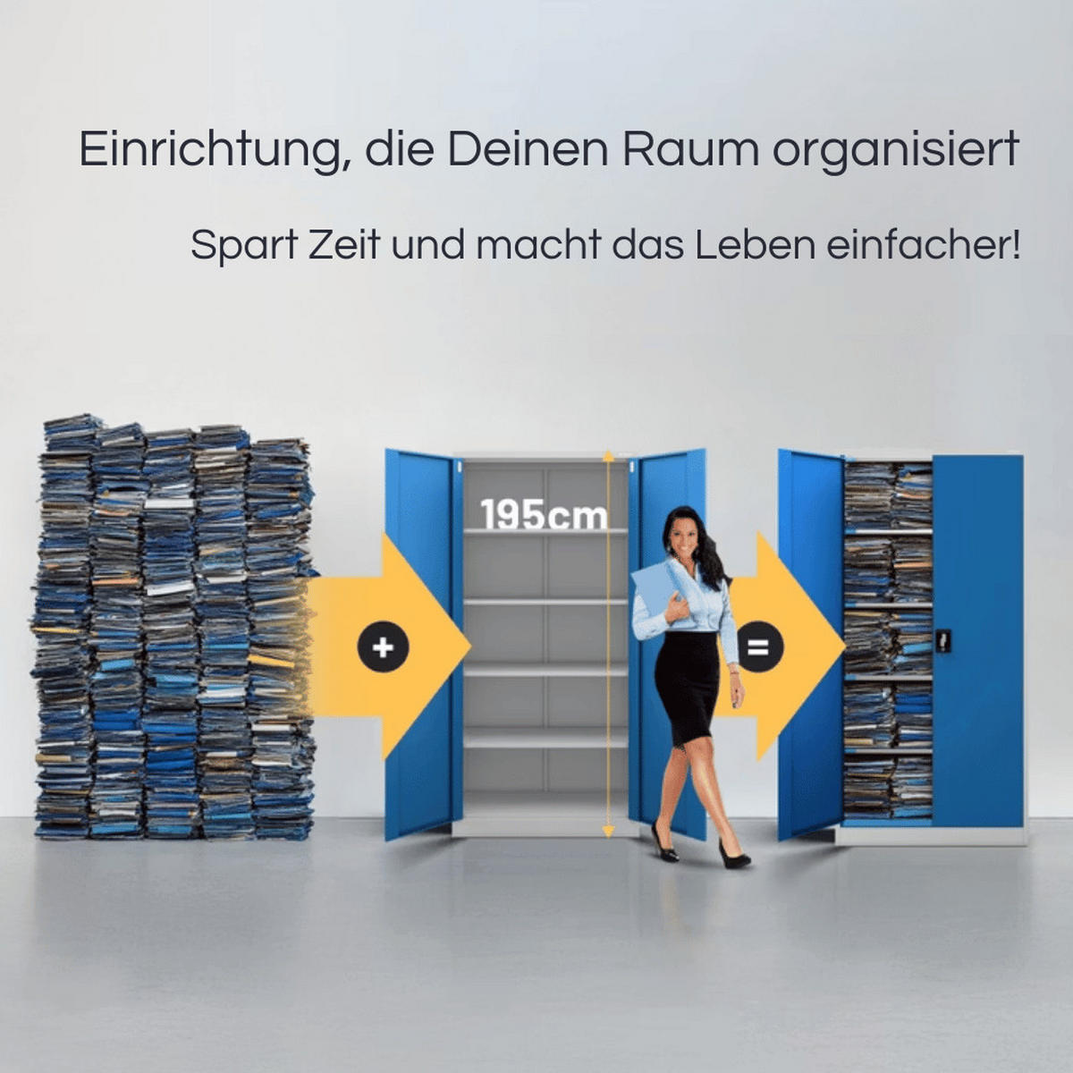 AKTENSCHRANK abschließbar KADO mit Flügeltüren 195x90x40cm Grau-Blau - Grau, Metall (90/195/40cm) - DELUKE