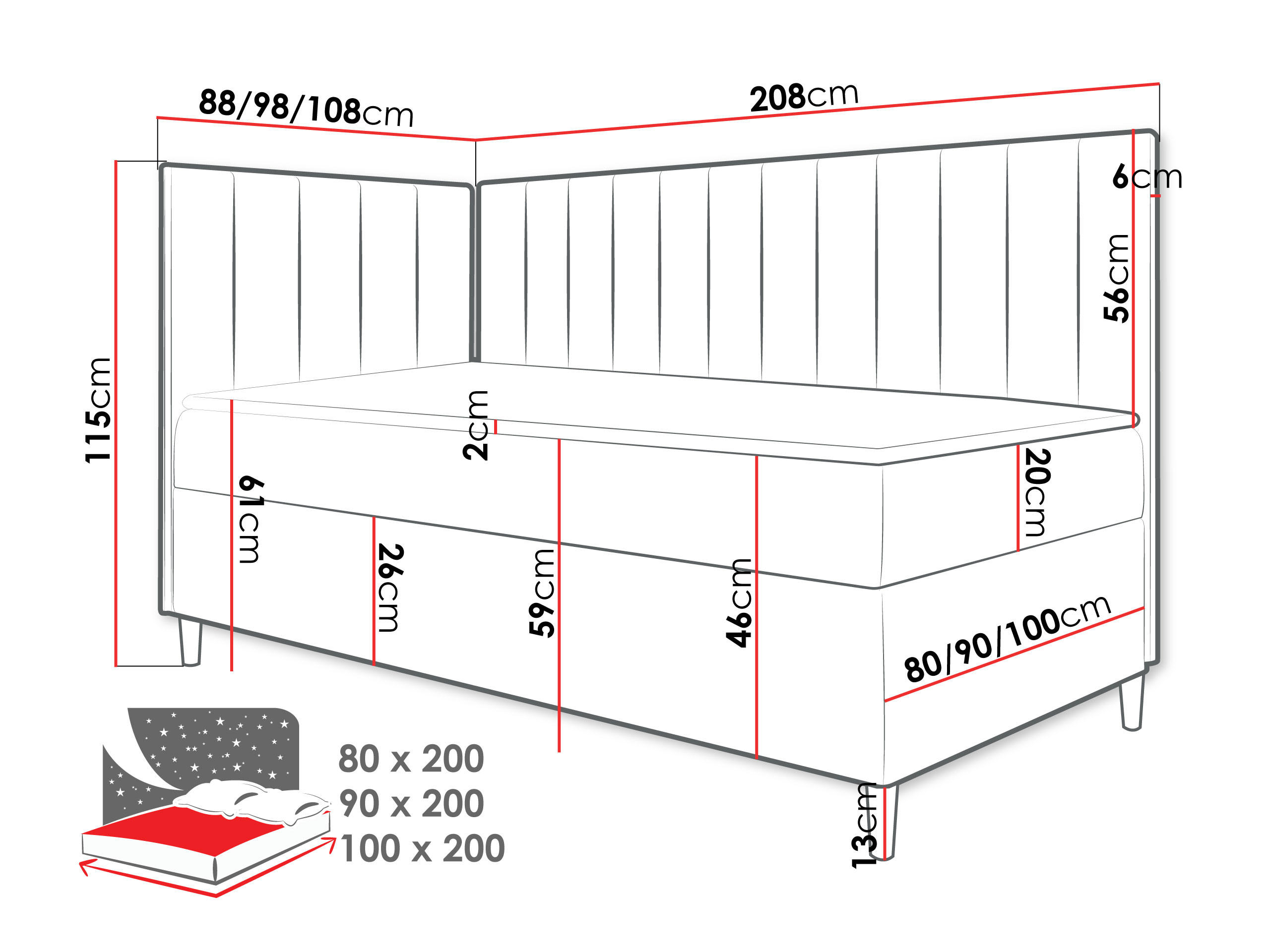 Thumbnail - Mirjan24 Boxbett, Weiß, Blau, Holz, 80x200 cm, Schlafzimmer, Betten, Boxspringbetten
