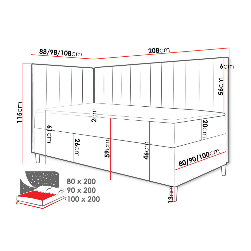 Thumbnail - Mirjan24 Boxbett, Weiß, Rosa, Holz, H3, 100x200 cm, Schlafzimmer, Betten, Boxspringbetten