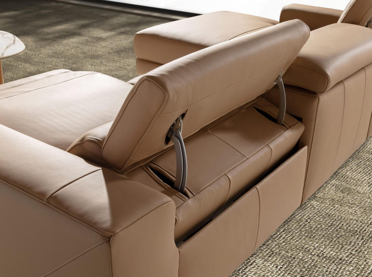 ECKSOFA mit Chaiselongue links aus braunem Leder 305/170/100 cm - Edelstahlfarben/Braun, Leder/Metall (305/170cm) - ANGEL CERDA