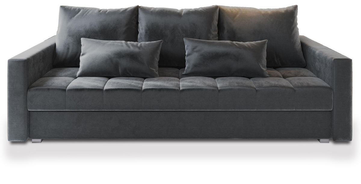 POHOVKA SIRO, Plyšová látka PAROS, Šedá - šedá/stříbrná, kompozitní dřevo/textil (222/83/86cm) - MASSENO