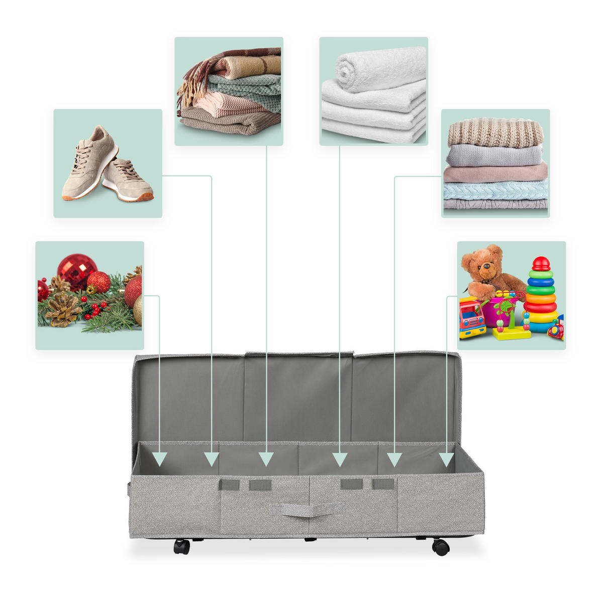 2XÚLOŽNÁ pod posteľ - sivá, kov/plast - Relaxdays