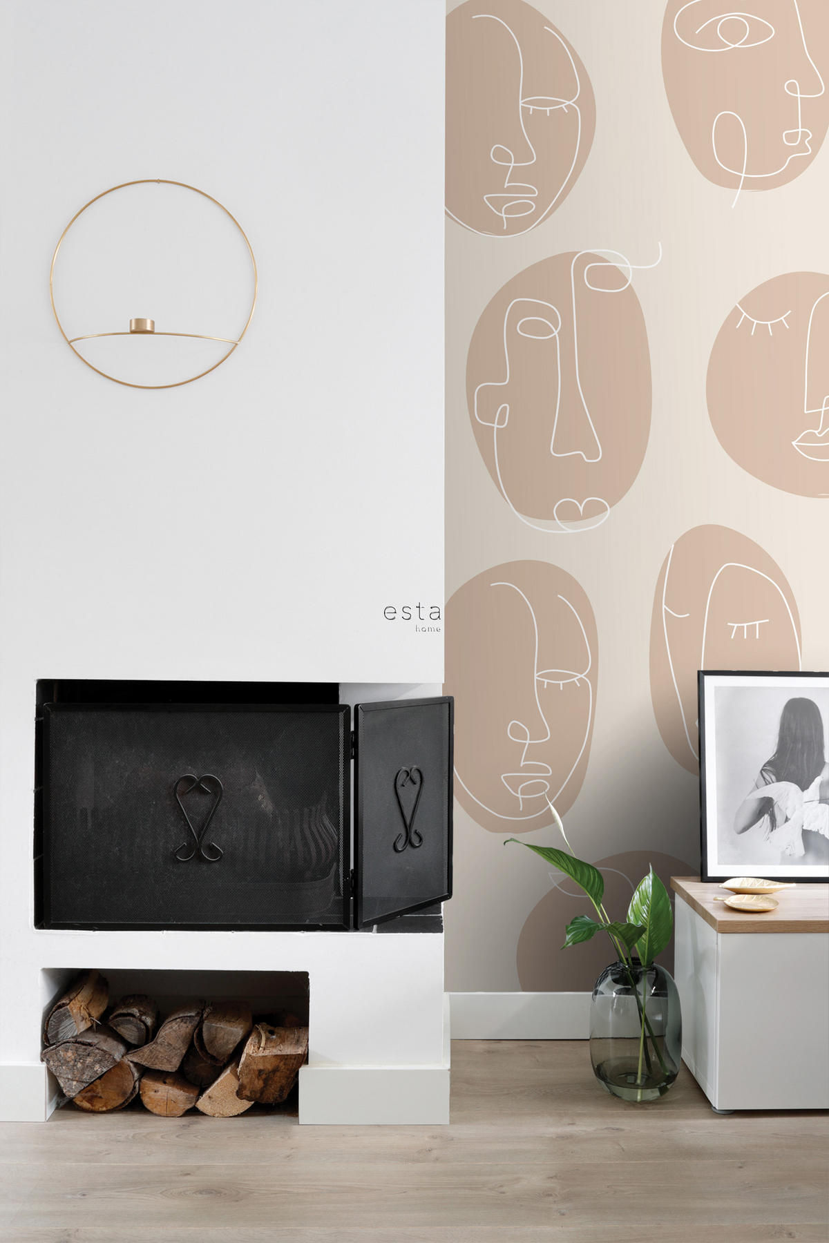 FOTOTAPETE Line Art Gesichter 200 x 279 cm - Beige, Papier (200/279cm) - ESTAhome