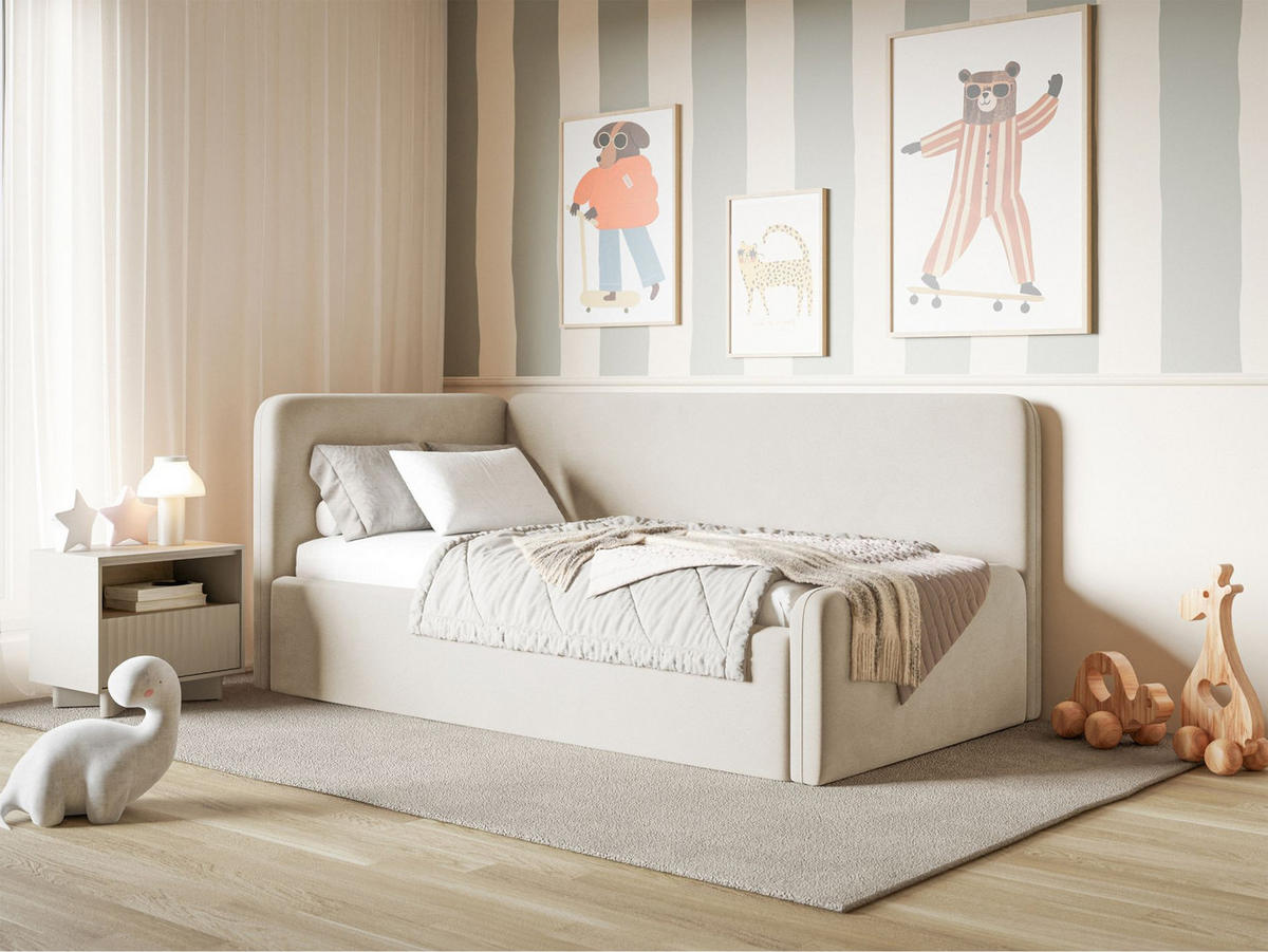 JUGENDBETT Fanko Samt Hellbeige 90x200 cm - Ecru/Schwarz, Kunststoff/Textil (90/200cm) - Selsey