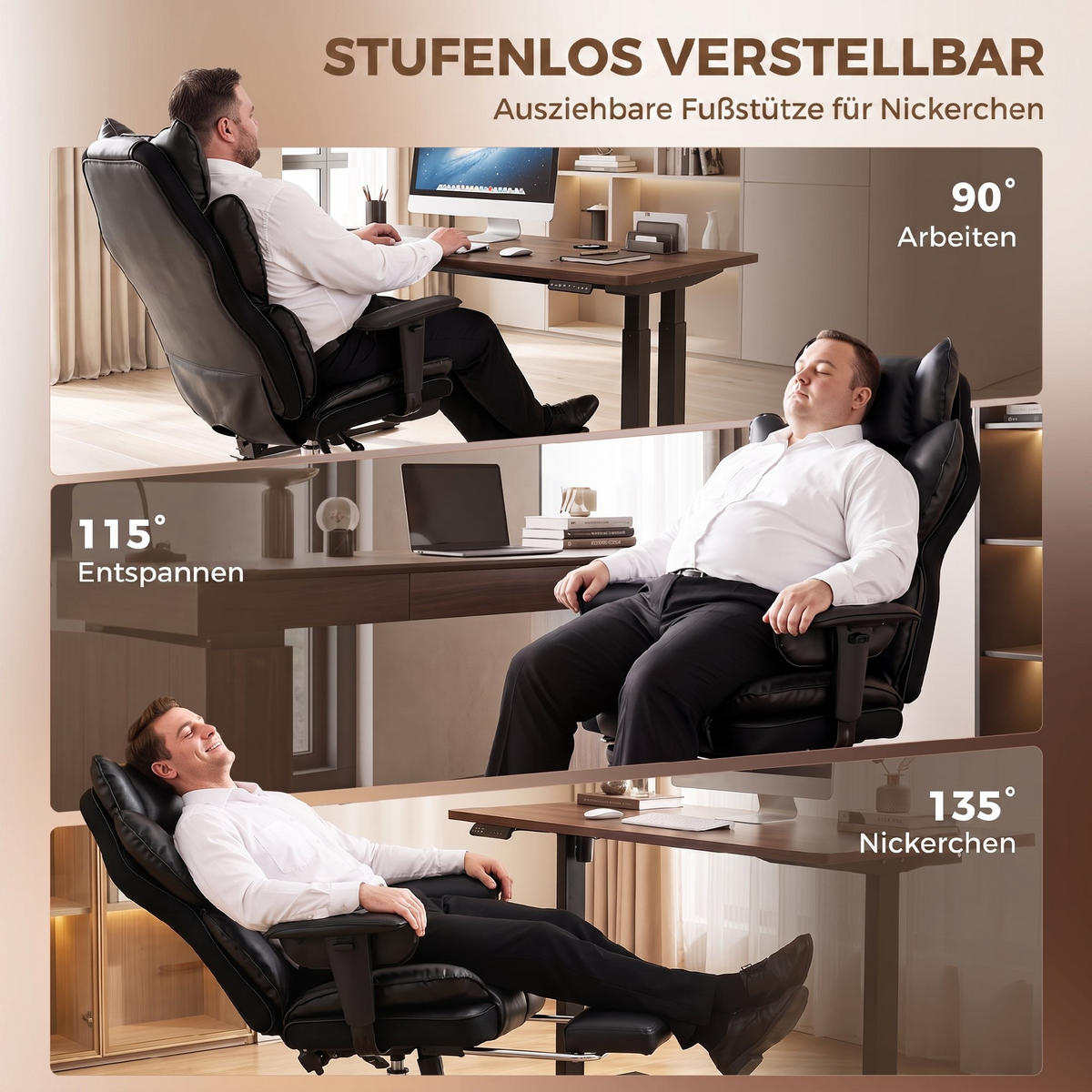 KONTORSSTOL för tung belastning i konstläder, svart - Svart/Silverfärgad, Läder/Träbaserade material (67/130/80cm) - HOMCOM