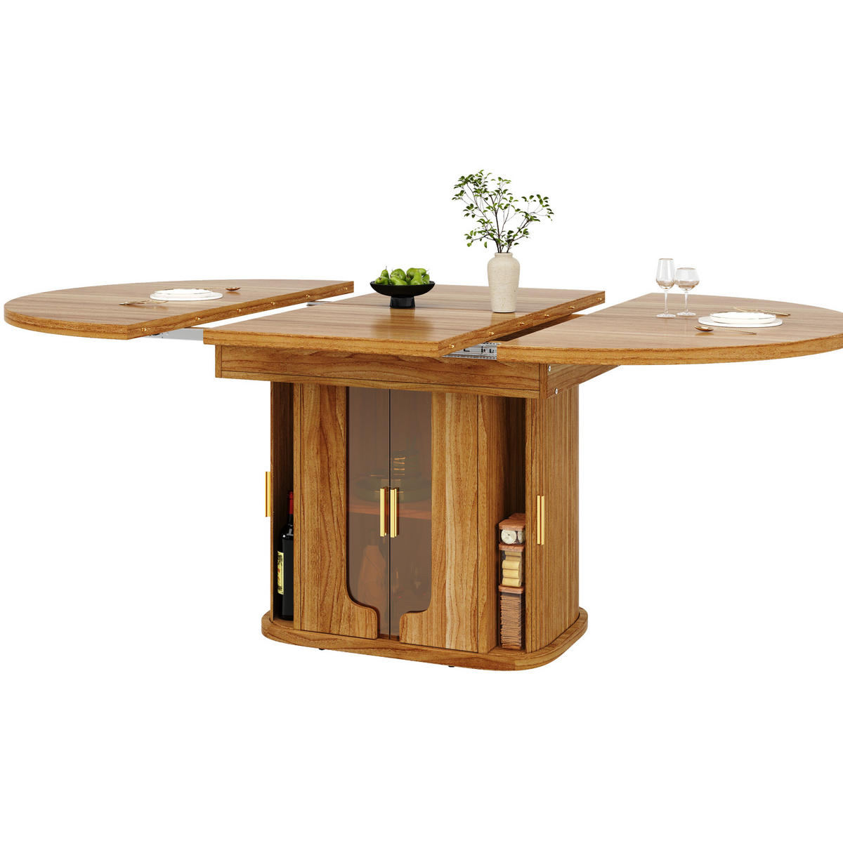 ESSTISCH 118-158/118/77 cm ausziehbar mit Stauraum und Glasfronten, MDF, Walnuss - Braun, Holzwerkstoff (118/118/77cm) - Redom