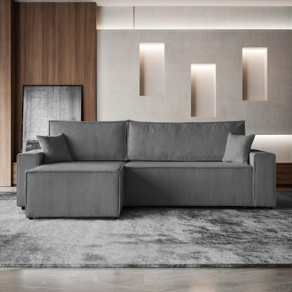 ECKSCHLAFSOFA mit Schlaffunktion Hektor grau - Schwarz/Grau, Kunststoff/Textil (277/152cm) - Beautysofa