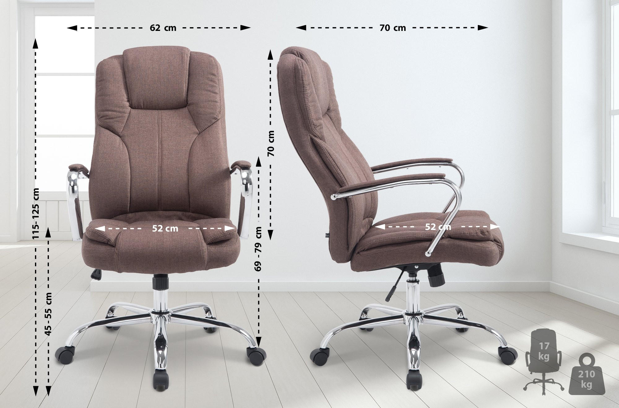 CHEFSESSEL Stoff Braun - Chromfarben/Braun, Textil/Metall (62/115/70cm) - CLP