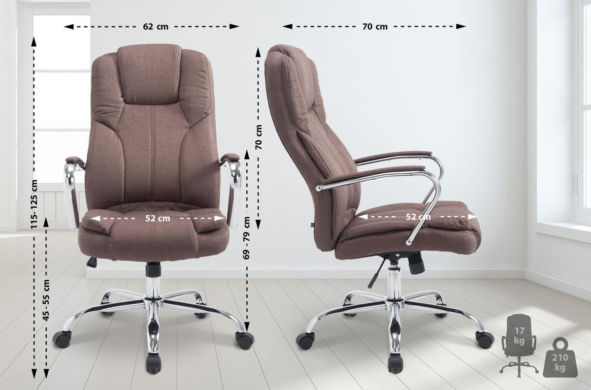 CHEFSESSEL Stoff Braun - Chromfarben/Braun, Textil/Metall (62/115/70cm) - CLP