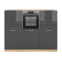 KÜCHENBLOCK R-Line Anthrazit Hochglanz/Goldkraft Eiche 180 cm ohne Arbeitsplatte - Honigeiche/Schwarz Hochglanz, Holzwerkstoff (180/143/46cm) - Vicco