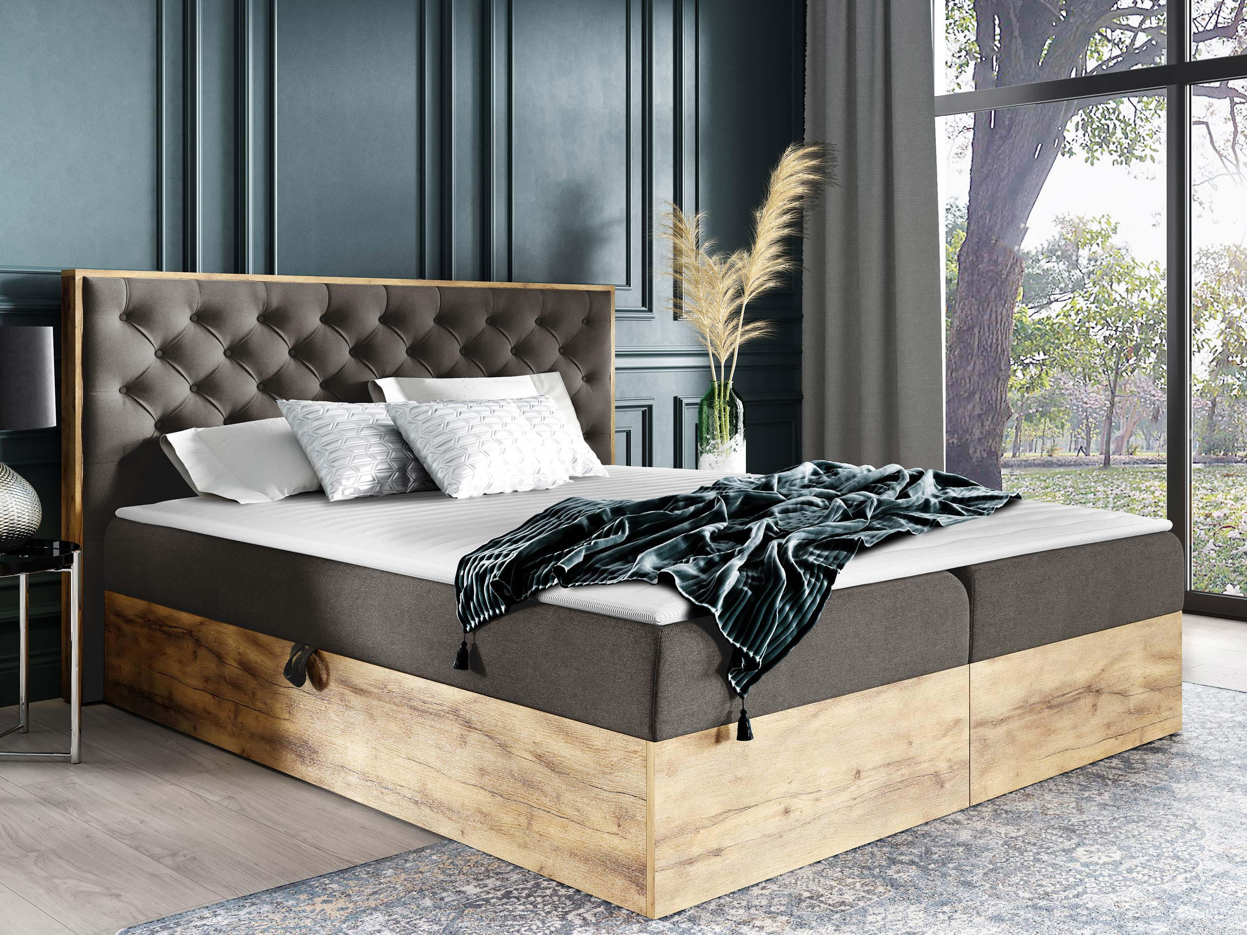 BOXBETT Wood 3 - Dunkelgrau, Holz/Textil (140/200cm) - MIRJAN24