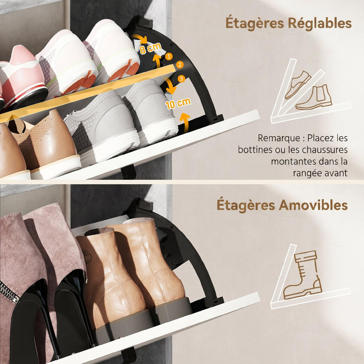 SCHUHSCHRANK,2 Klappschubladen für 15 Paar 83x24x90,5cm,weiß-grau - Weiß, Holzwerkstoff (83/90.5/24cm) - Vallsero