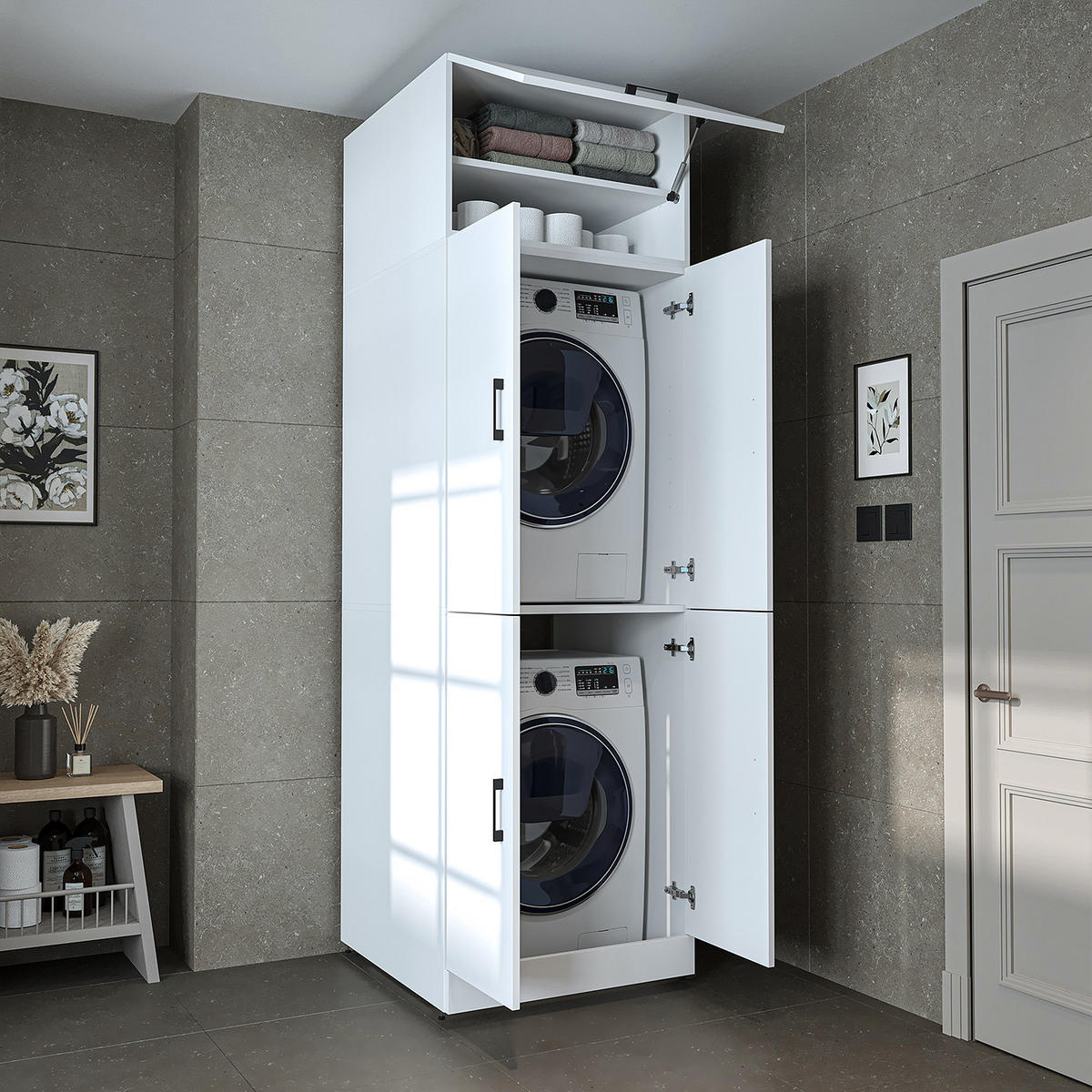 WASCHMASCHINENSCHRANK DORA-II 70cm Breit, 230cm Hoch - Weiß, Holzwerkstoff (70/230/74cm)