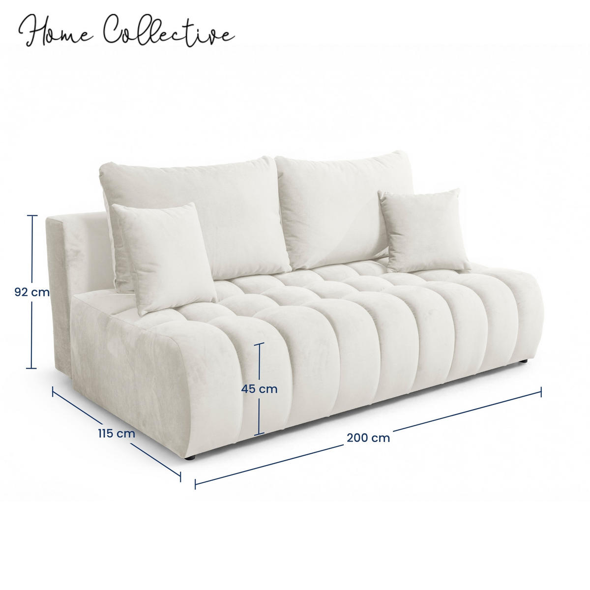 SOFA 200 cm in Weiß - Weiß, Textil (200/92/115cm) - Home Collective