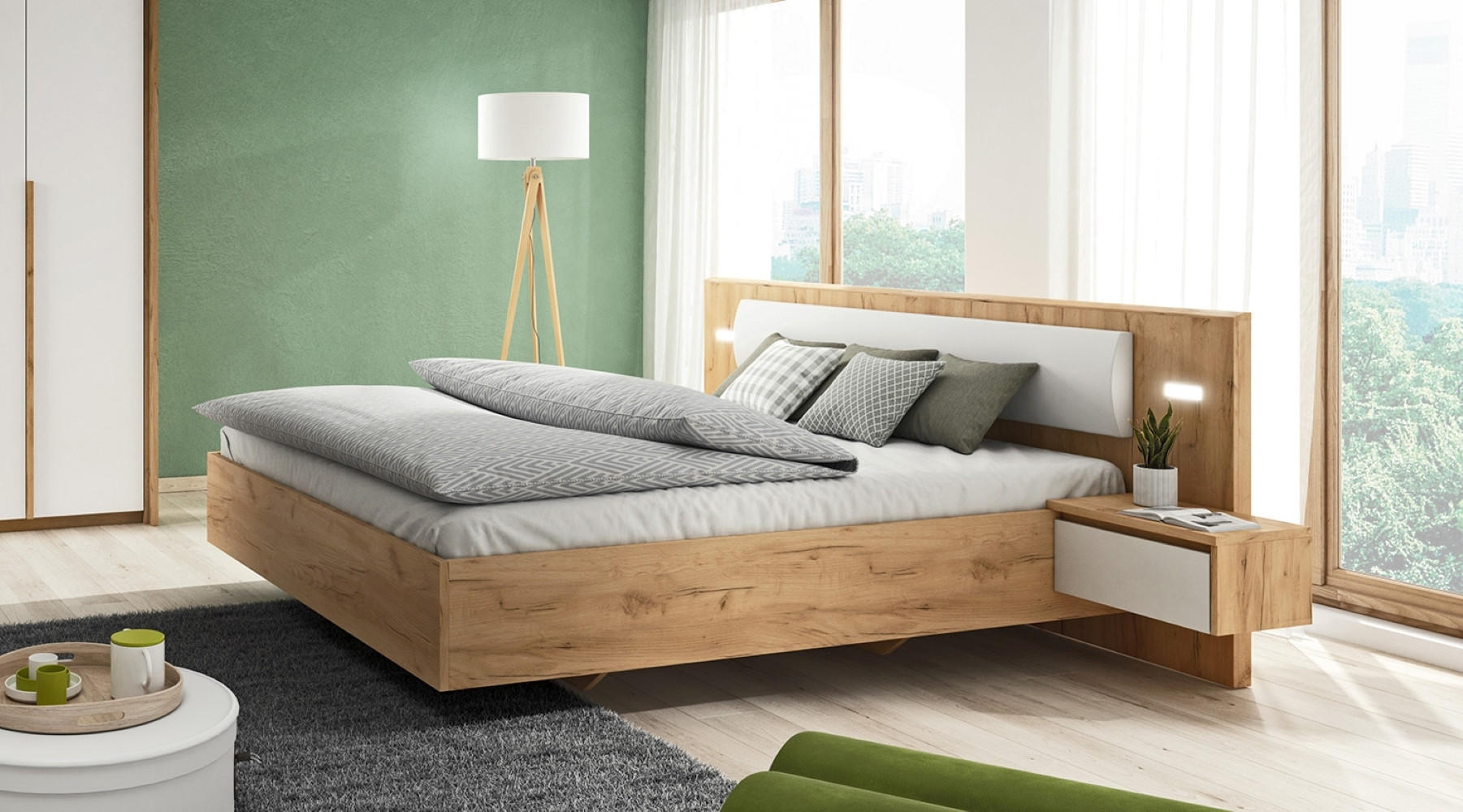 BETT Xelo G wildeiche gold / weiß 256 cm / 208 cm / 92 cm - Braun, Holz/Holzwerkstoff (160/200cm) - Feldmann-Wohnen