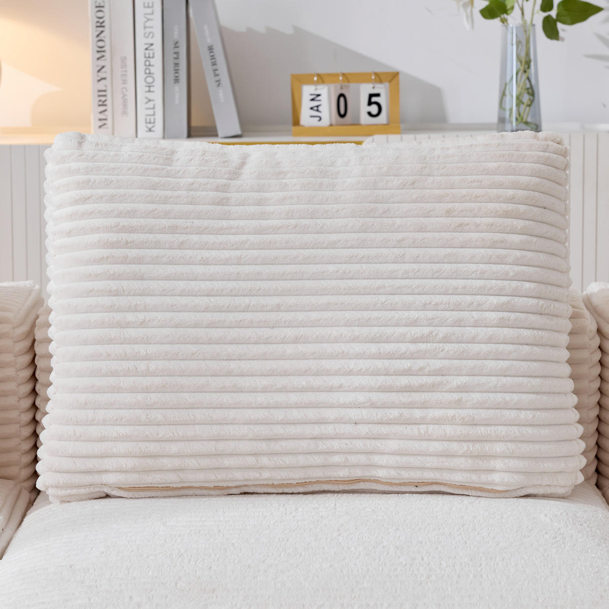 2-SITZER ECKSOFA Cord Beige mit Kissen und Becherhalter - Beige, Textil (265/176cm) - WISHDOR