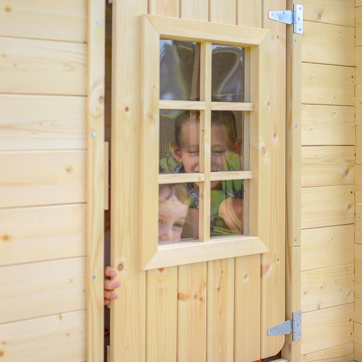 KINDERSPIELHAUS aus Holz - 111x113xH121 cm/0.9 m2 - M570Z-1 - Beige/Grün, Holz (114/121/111cm) - Timbela