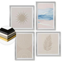 WANDBILDER 4er Set - 50x50 cm & 40x60 cm Silberner Rahmen - Abstrakte Linien der Sonnenwellen - Silberfarben, Kunststoff (50/50cm) - ArtPrintCave