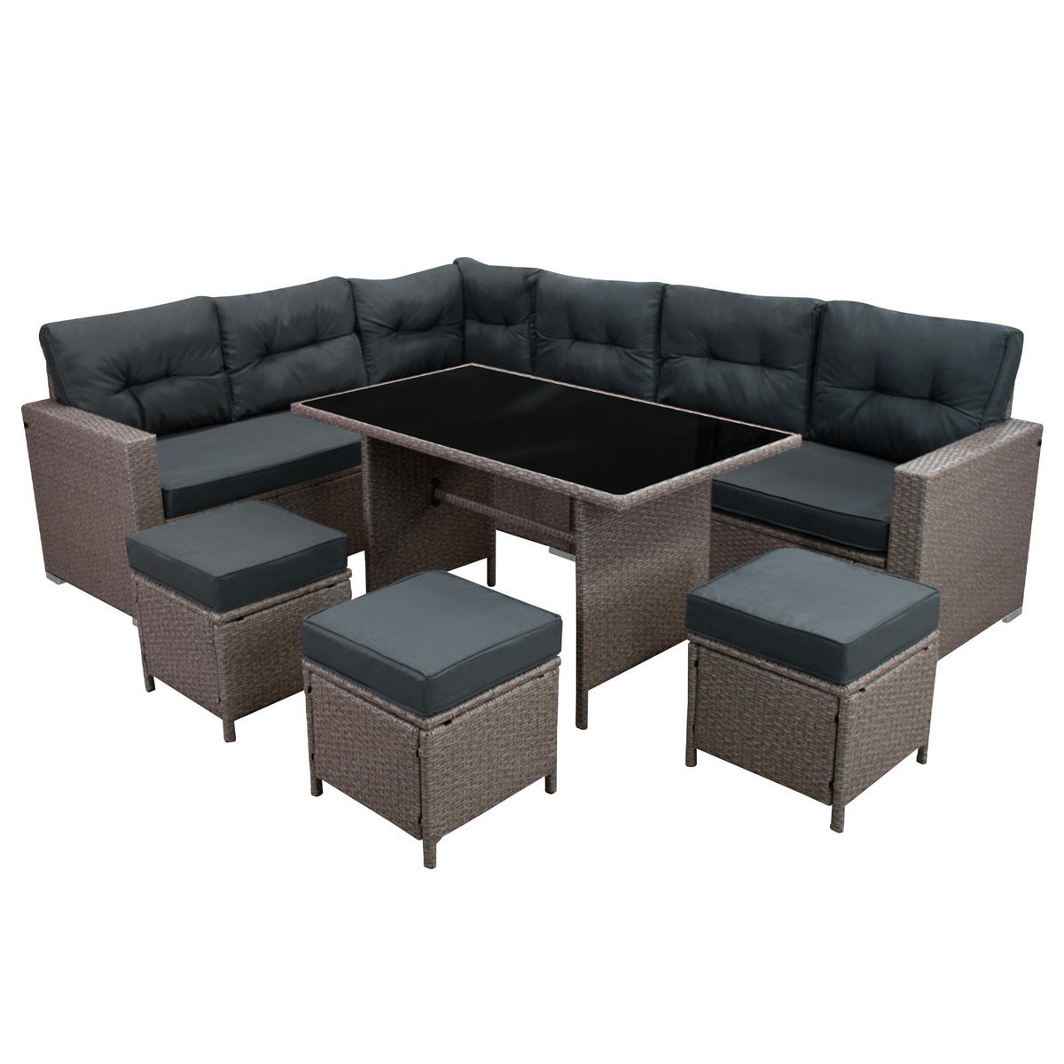 RATTAN-ECKGARNITUR 9-Sitzer - Grau, Kunststoff - Monstershop
