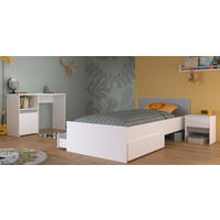 KINDERZIMMER Set 3-tlg. Stauraumbett 90x200 Nachttisch und Schreibtisch - Weiß, Holzwerkstoff (203/75/100cm) - Parisot Meuble