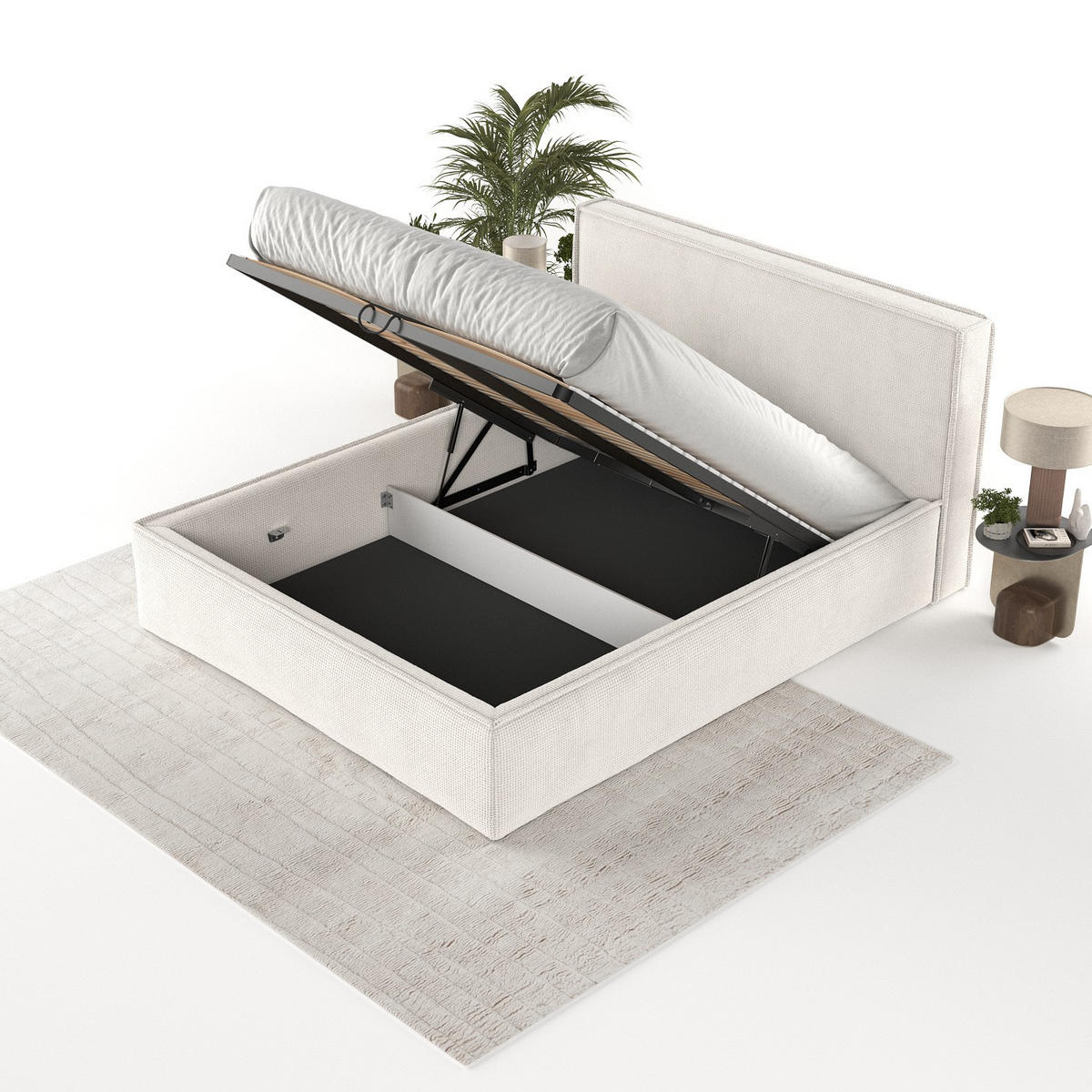 POLSTERBETT Sato mit Stauraum 120/200 cm Creme im Bonita Stoff - Creme/Schwarz, Holz/Holzwerkstoff (120/200cm) - AltaBeds