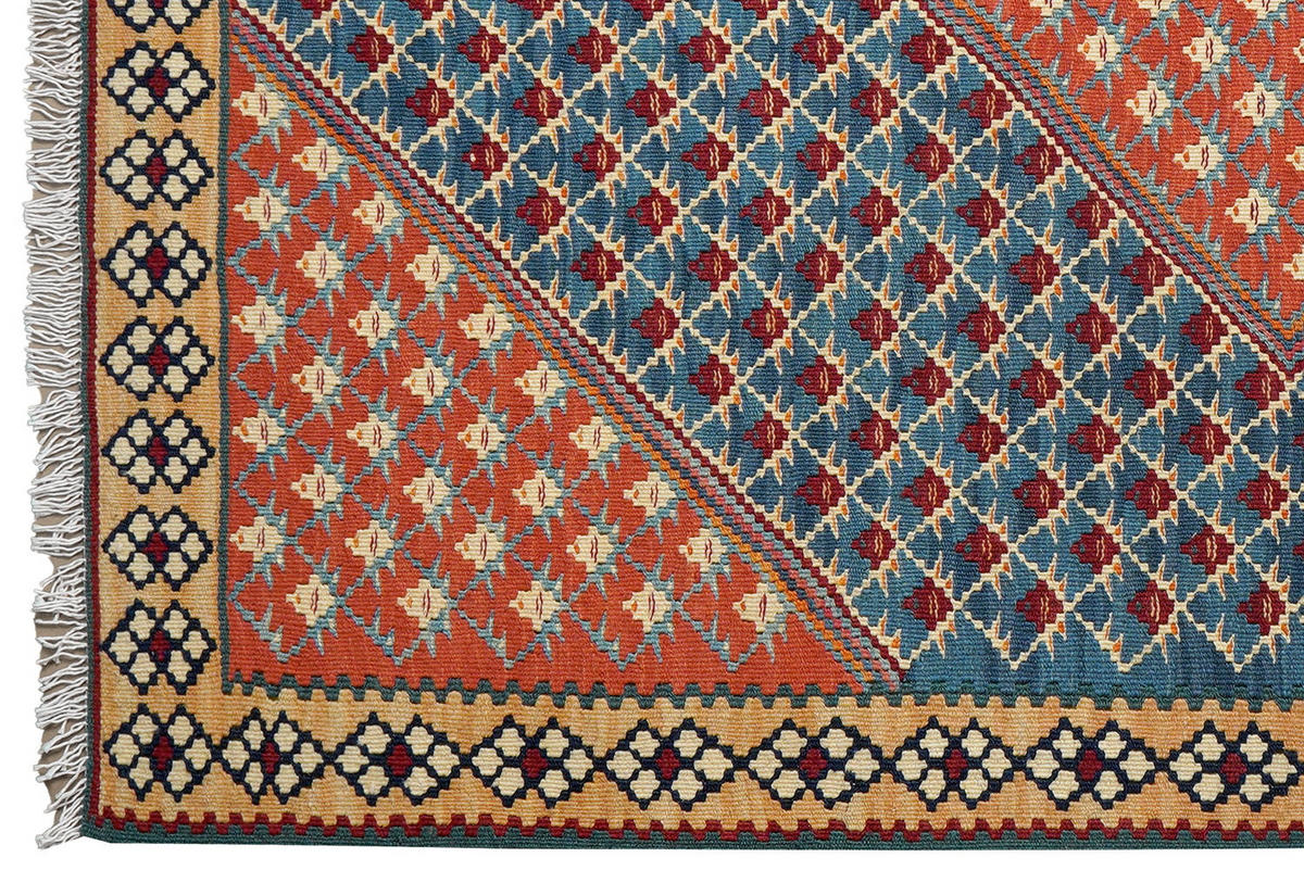 HANDWEBTEPPICH Kelim Senneh Blau 151/106 cm Schurwolle - Blau, Textil (106/151cm) - Looma