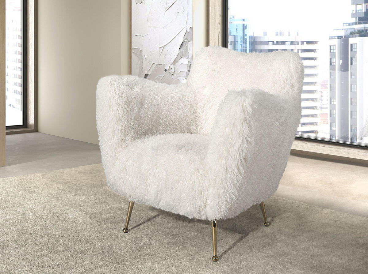 SESSEL Sessel aus weißem Langflor-Stoff 93/82/91 cm - Goldfarben/Weiß, Textil/Metall (93/91/82cm) - ANGEL CERDA