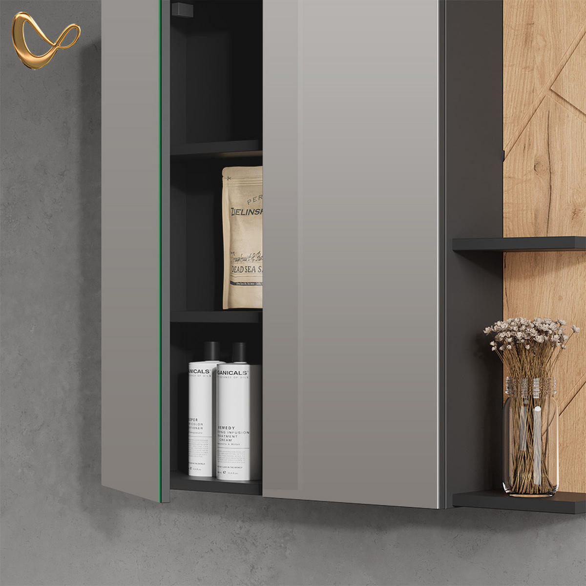 SPIEGELSCHRANK Ronco Anthrazit/Goldkraft Eiche 80 x 75 cm - Anthrazit/Eiche Wotan, Holzwerkstoff (80/75/17.2cm) - Livinity®