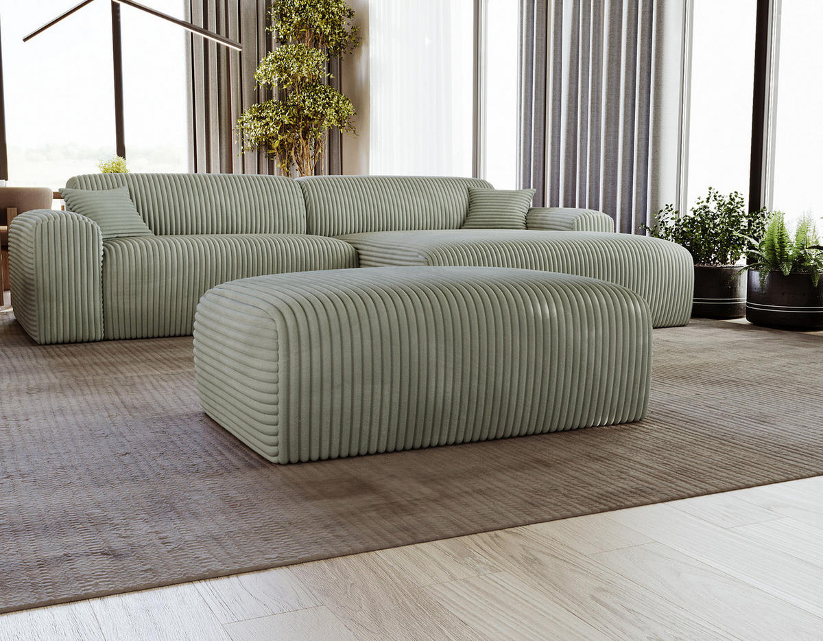 POLSTERHOCKER - Cord - Schwarz/Grün, Kunststoff/Textil (110/40/72cm) - home24