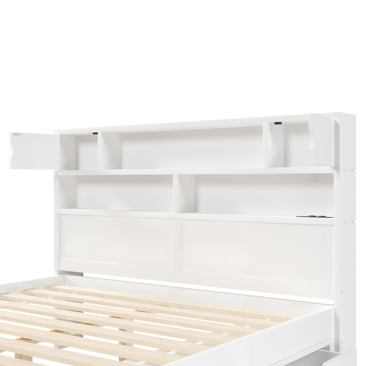 BETT 160/200 cm in Weiß mit 4 Schubladen, LED, USB und Regal - Weiß, Holzwerkstoff (160/200cm) - STILVORA