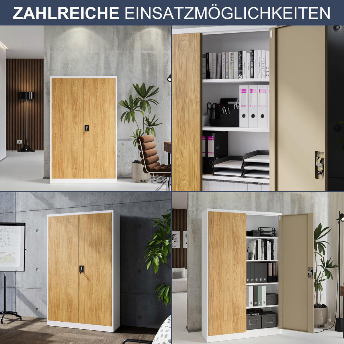 AKTENSCHRANK abschließbar KADO Flügeltüren 185x115x40cm Weiß-Goldene Eiche - Weiß, Metall (115/185/40cm) - DELUKE