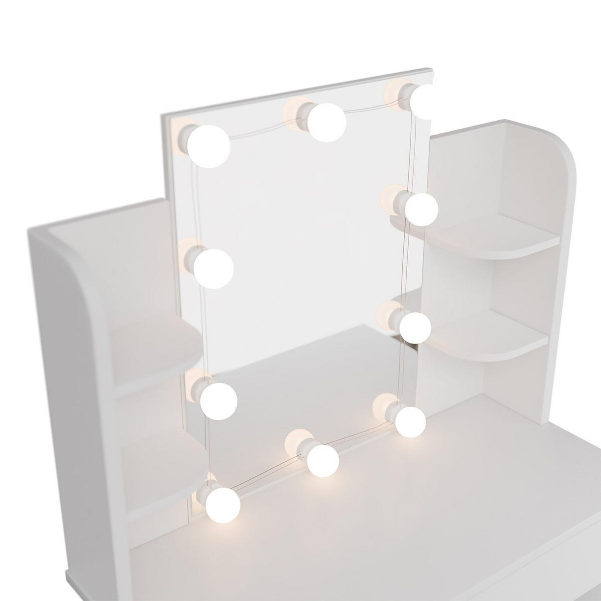 SCHMINKTISCH Zoey LED-Beleuchtung & Hocker Melly - Weiß, Holz (40/140/90cm) - Juskys