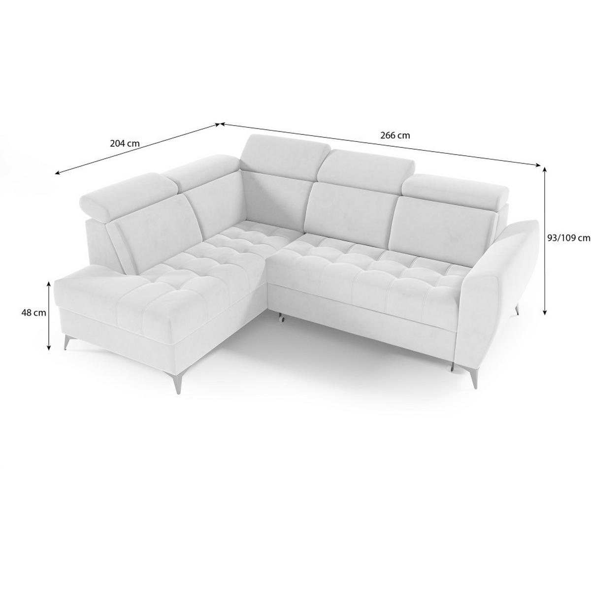 ECKSCHLAFSOFA Aurora II mit verstellbare Kopfstützen, Beige, links - Beige/Schwarz, Textil (266/204cm) - Beautysofa