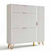 SCHUHSCHRANK mit Ablage, 4 Türen, moderner leichter Luxus, 110 x 24 x 118 cm, Weiß - Goldfarben/Weiß, Holzwerkstoff/Metall (24/118/110cm) - GENKI LIVING